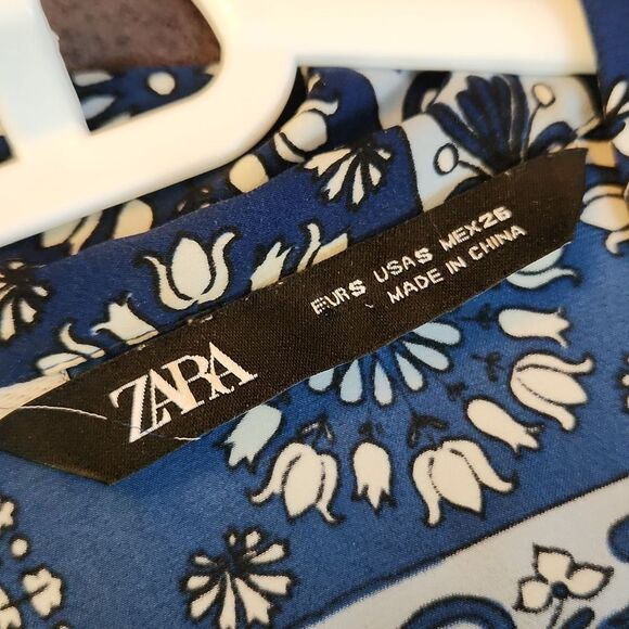 Zara Small Dress Blue and White Patterned Dress - Picture 7 of 11